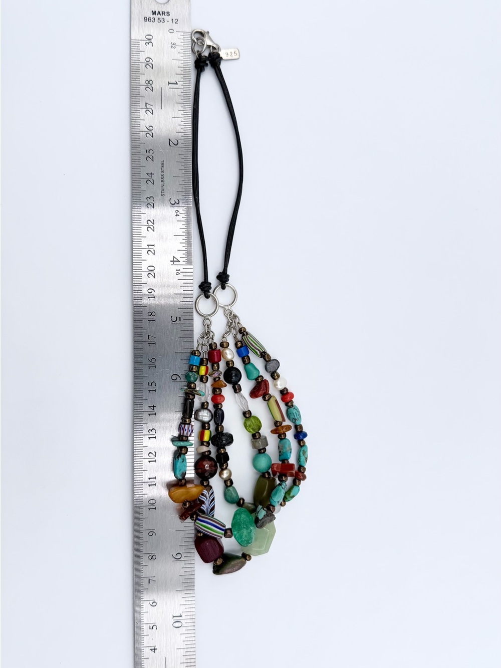 Vintage Peyote Bird Sterling 3-Strand Leather Multi-Stone Blown Glass Necklace - Picture 16 of 16